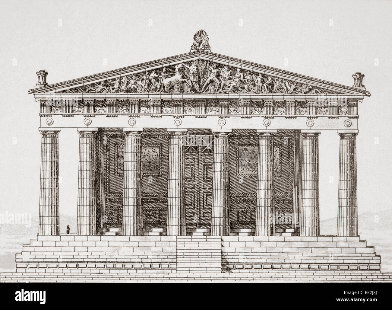 Reconstruction drawing of the Parthenon temple in Athens, Greece Stock