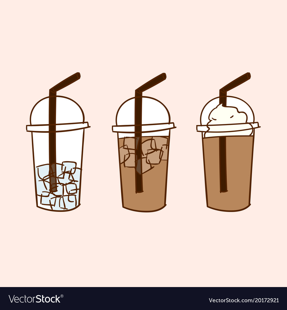 Iced coffee with ice and cream doodle drawing Vector Image