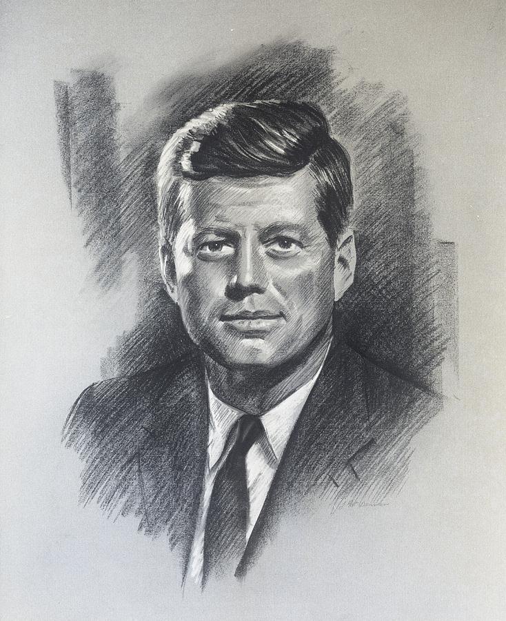 Jfk Portrait Drawing by J Pat Denman