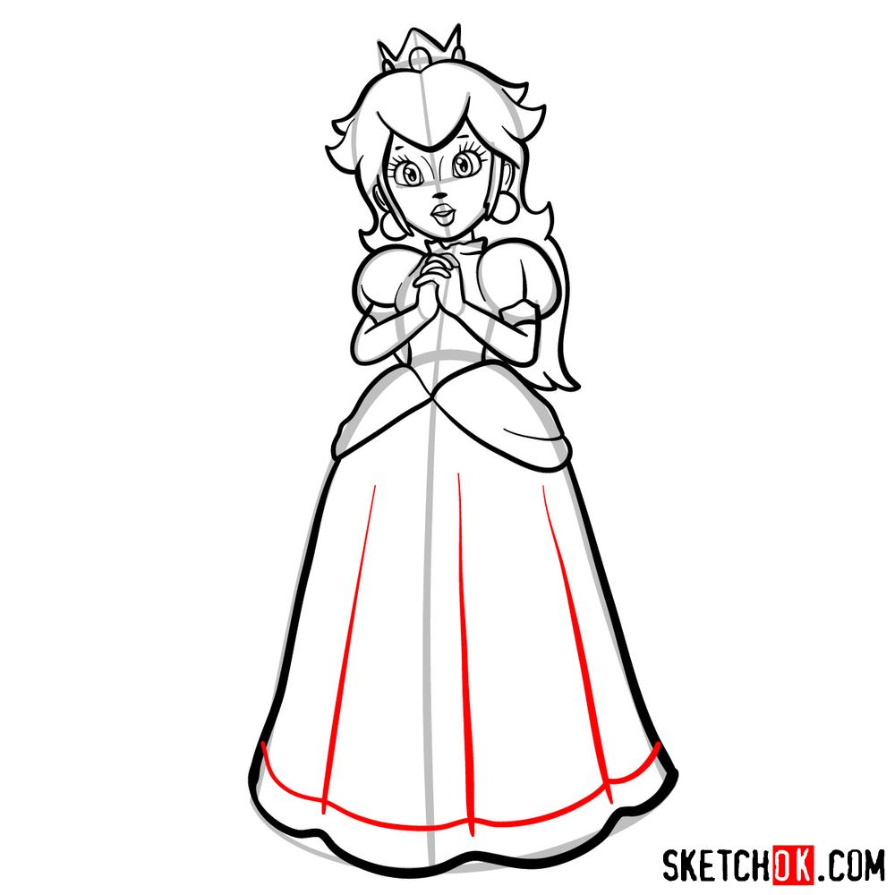 How to draw Princess Peach (Super Mario) Sketchok easy drawing guides