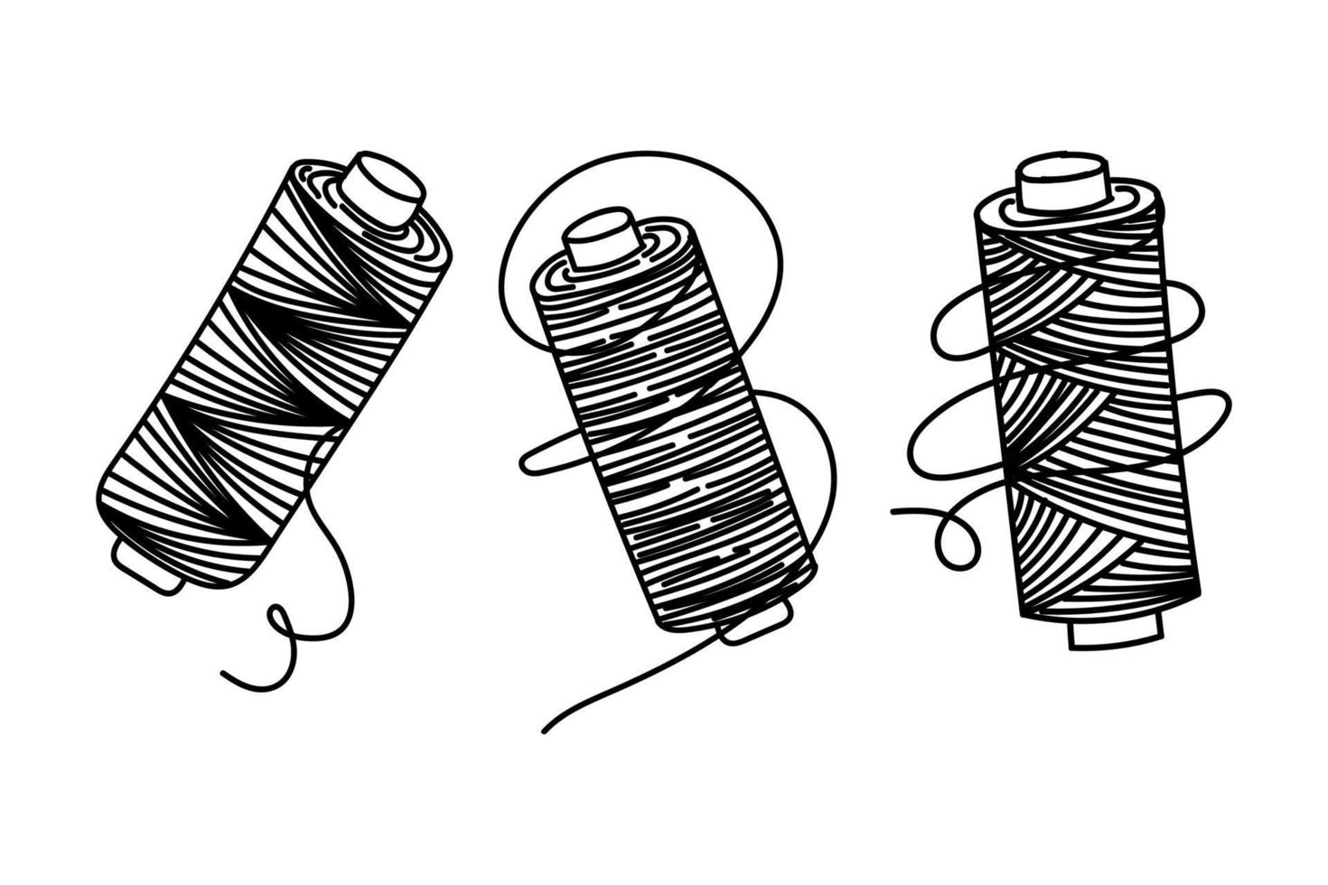 Set of sewing threads, handdrawn doodle in sketch style. Cross winding