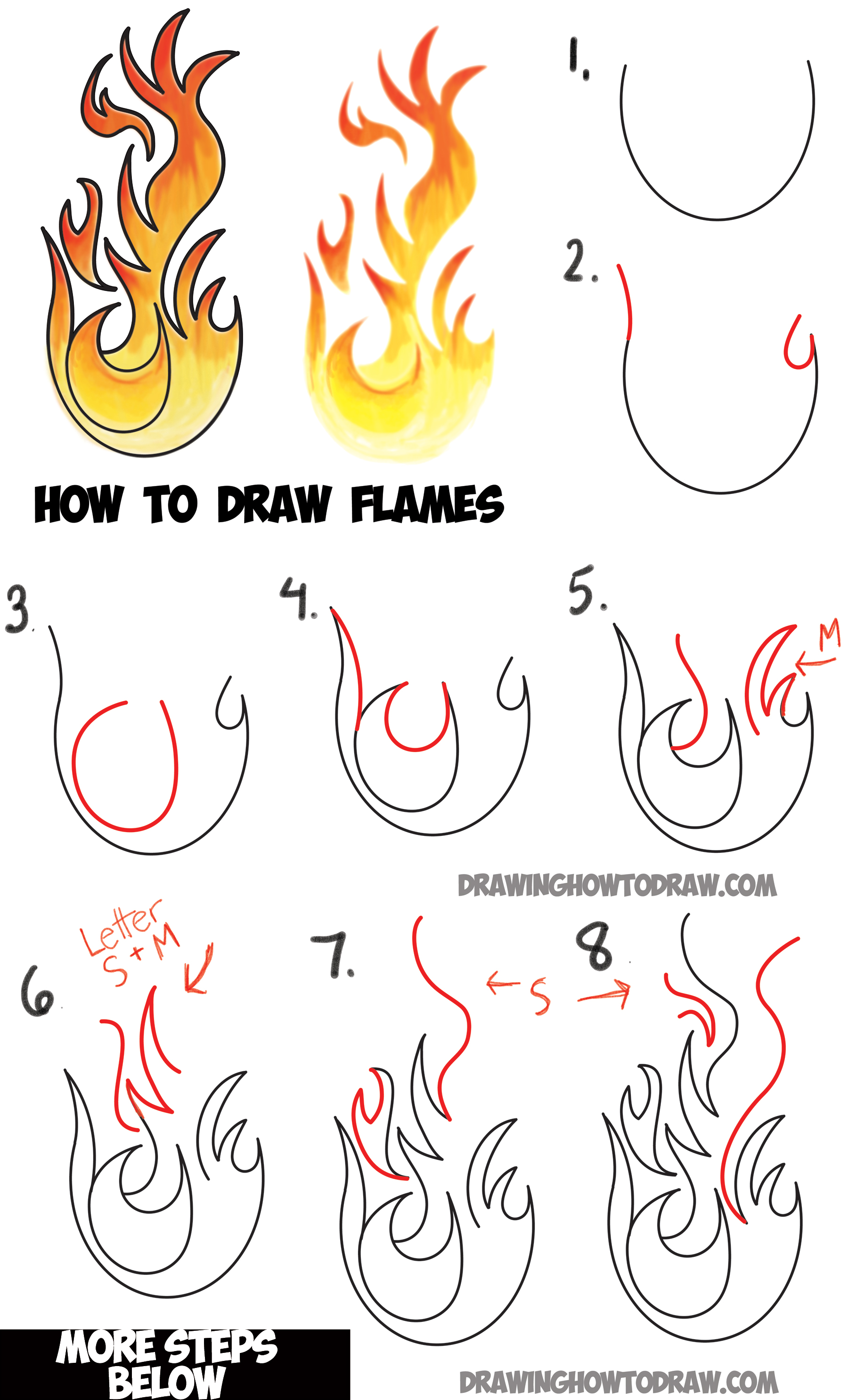 How to Draw Flames and Drawing Cartoon Fire Drawing Tutorial How to
