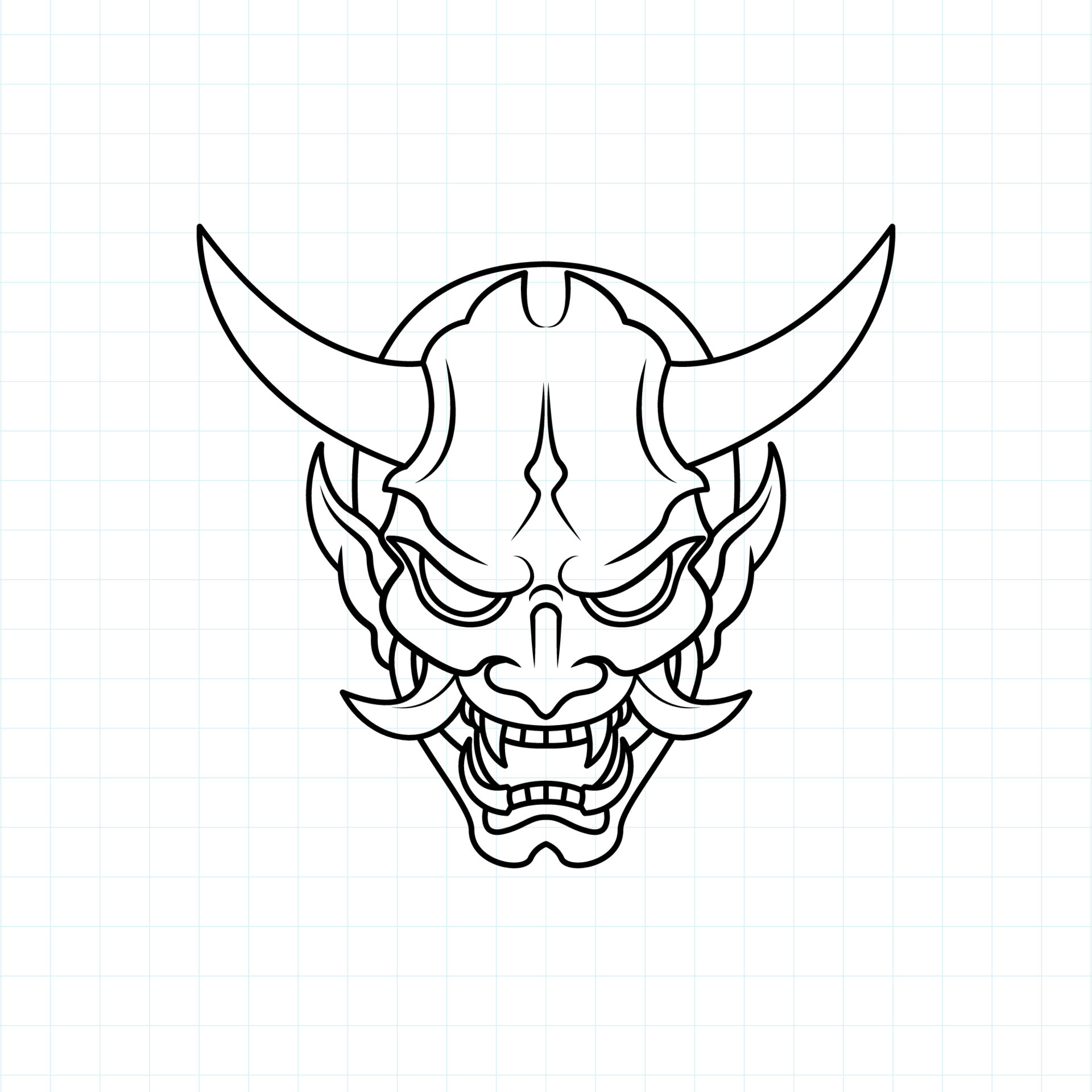 Hand drawn Japanese Oni demon mask coloring page, Vector illustration