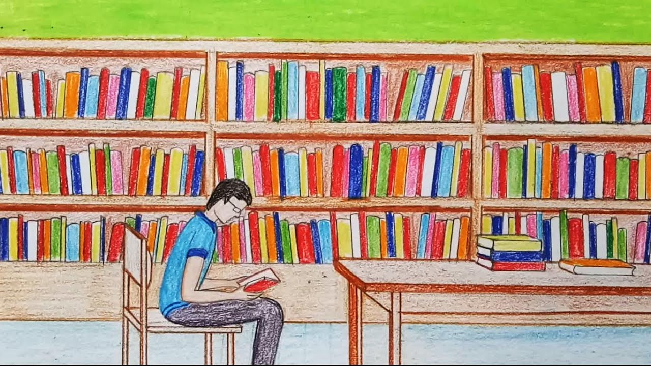 How to draw library step by step (very easy) YouTube