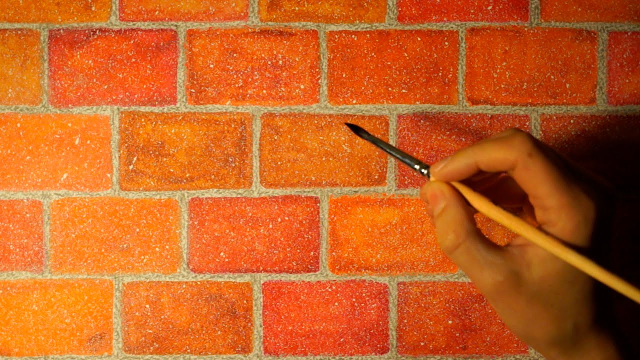 Drawing realistic brick wall in watercolor. Easy and simple. YouTube