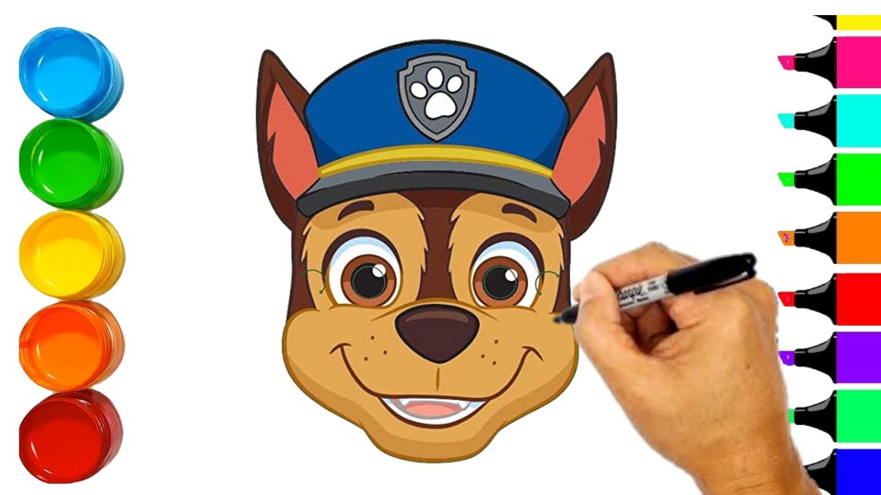 How to draw Chase from Paw Patrol cartoon / Drawing Chase face / Paw