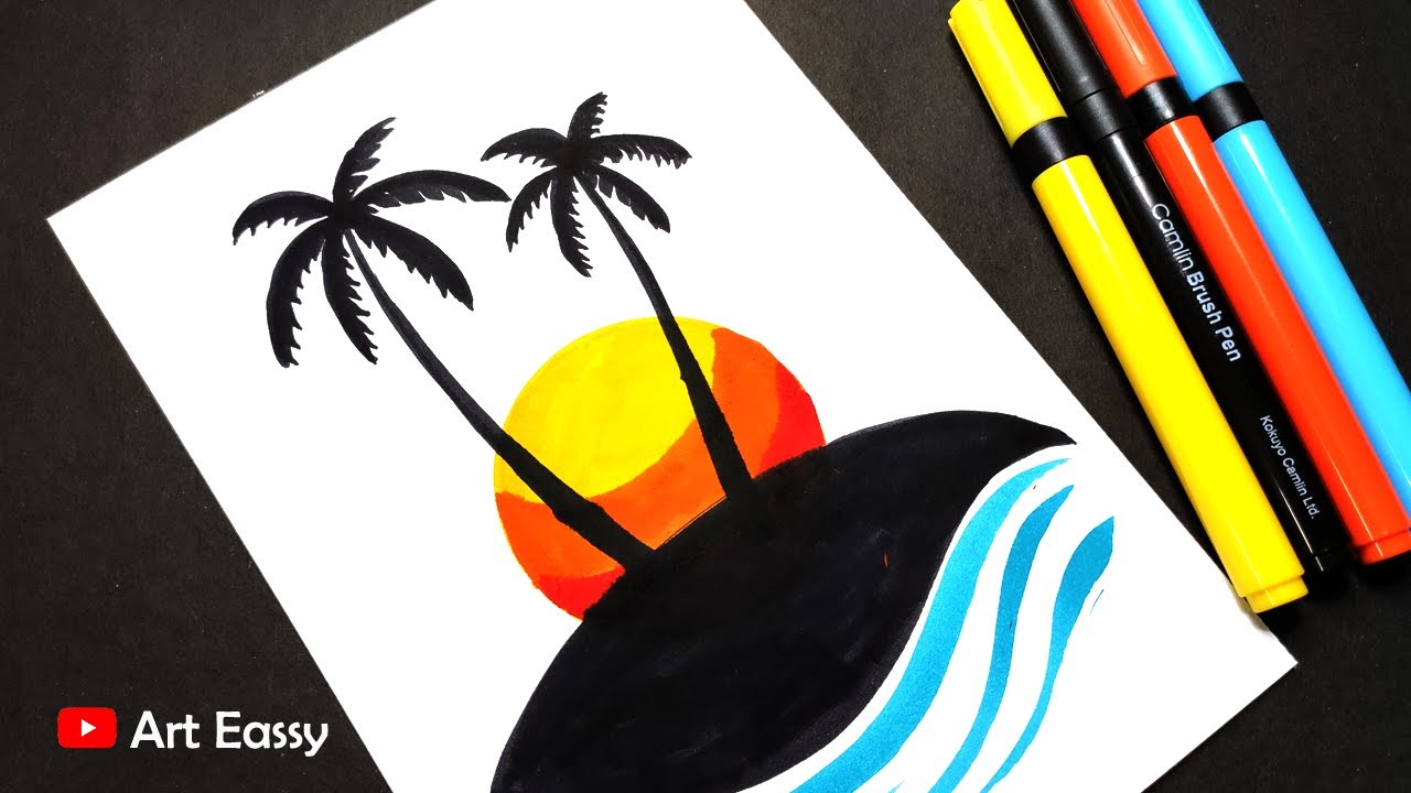 Sunset drawing with brush pen Very easy YouTube