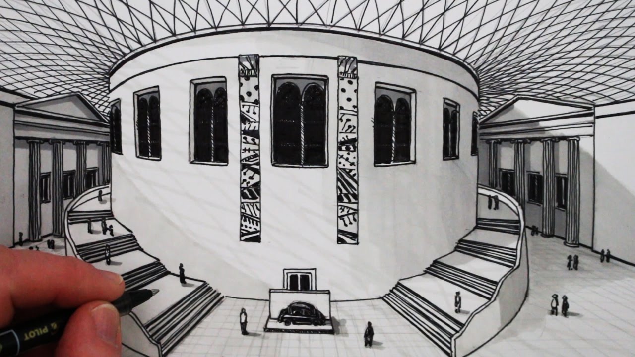 How to Draw 1Point Perspective The British Museum Building YouTube