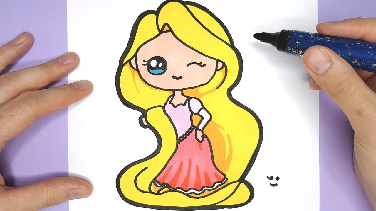 DISNEY DRAWING How to Draw and Color cute PRINCESS Rapunzel for kids