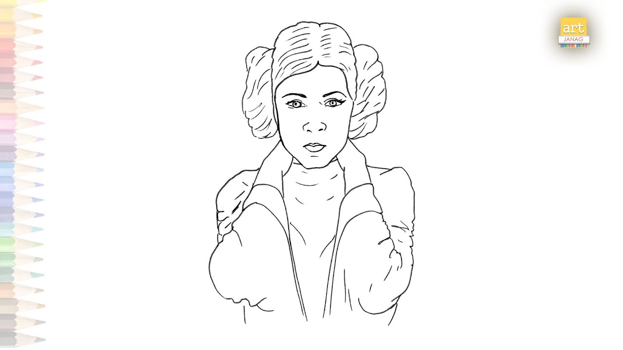 Princess Leia outline drawing Star Wars character drawings How to