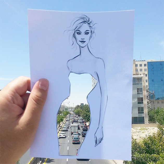 This Artist Completes His CutOut Sketches Using Skies And Sceneries As
