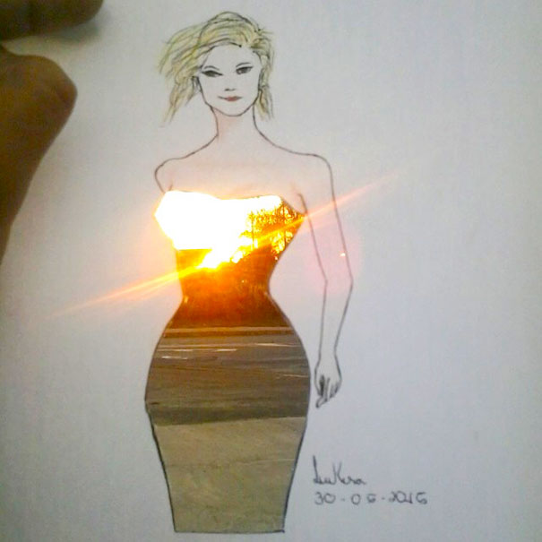 Illustrator Completes His CutOut Dress Sketches With Urban Scenes