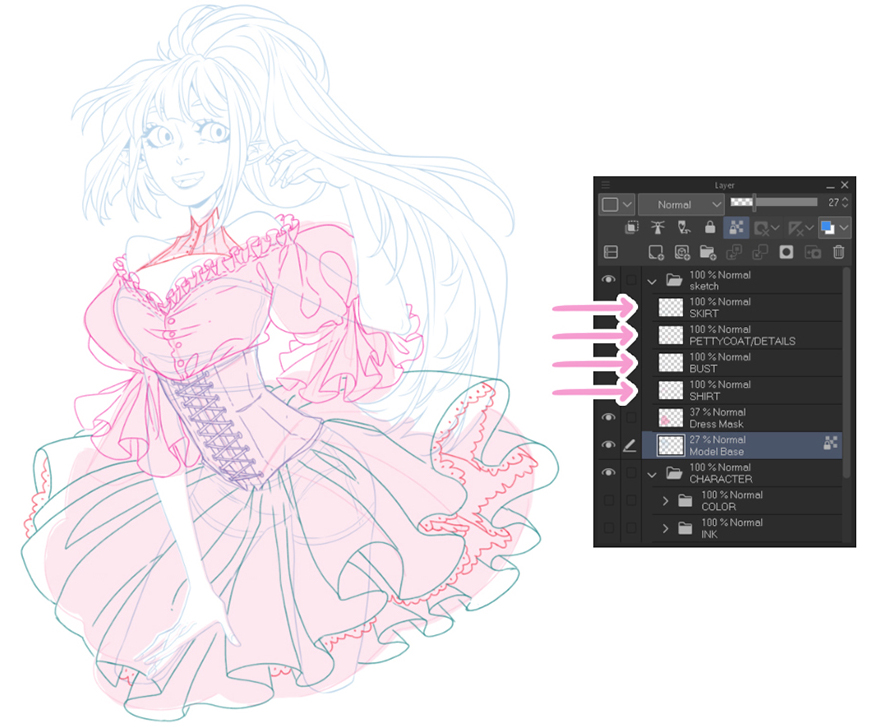 How to draw a frilly dress with a full skirt and puffy sleeves! Art