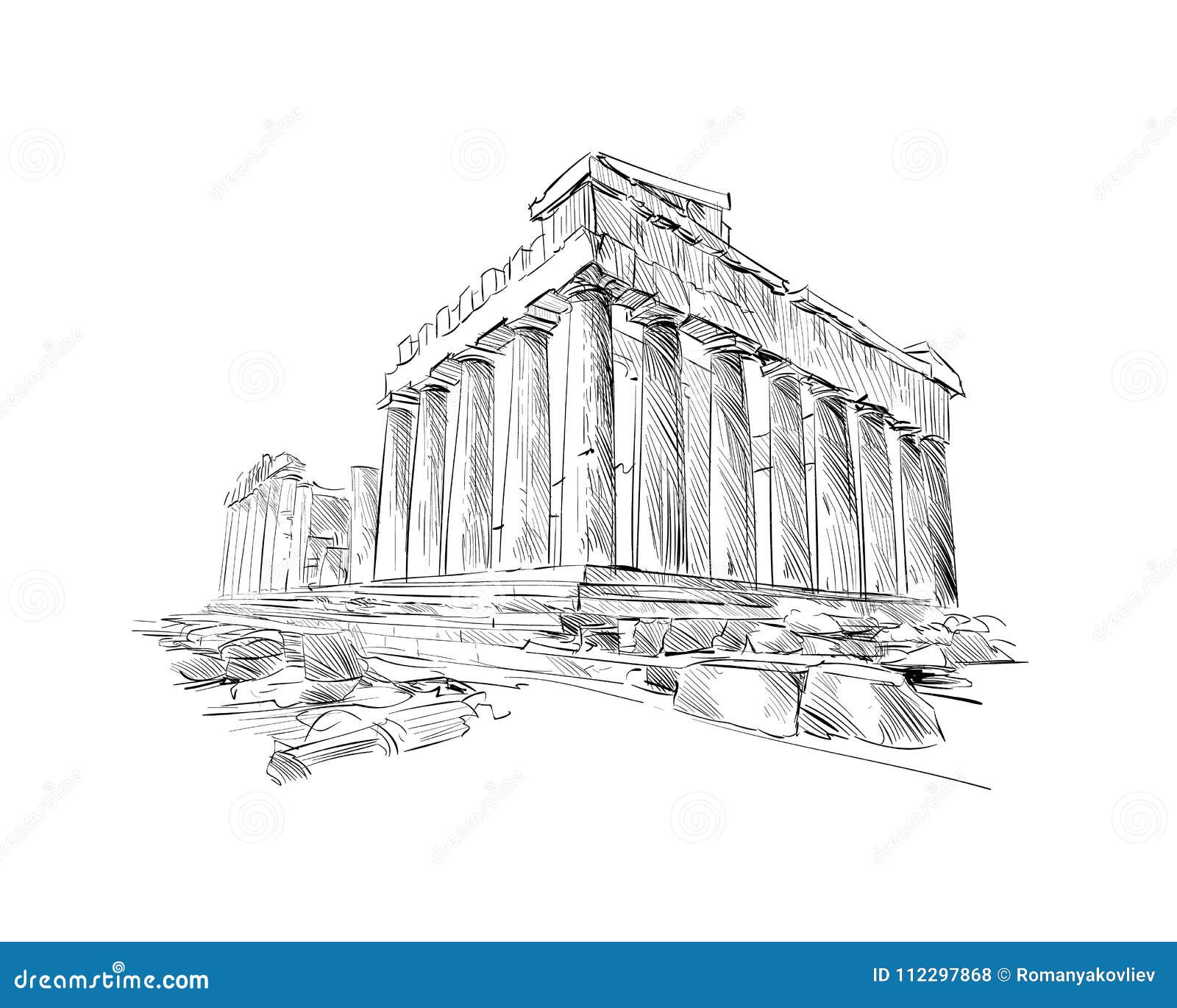 Acropolis of Athens. the Parthenon. Athens. Greece. Hand Drawn Sketch