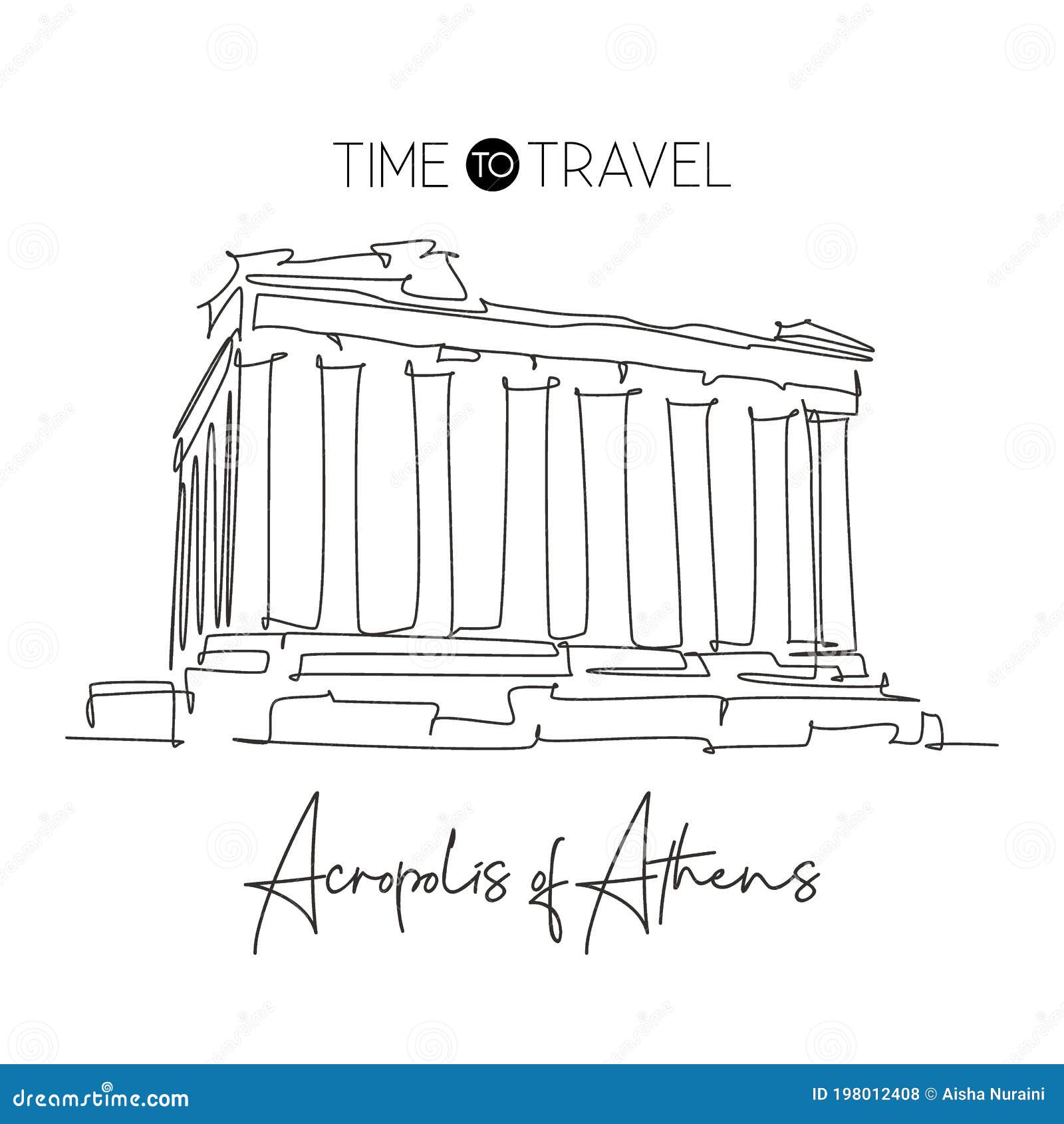 One Continuous Line Drawing Acropolis Landmark. Old Historical City
