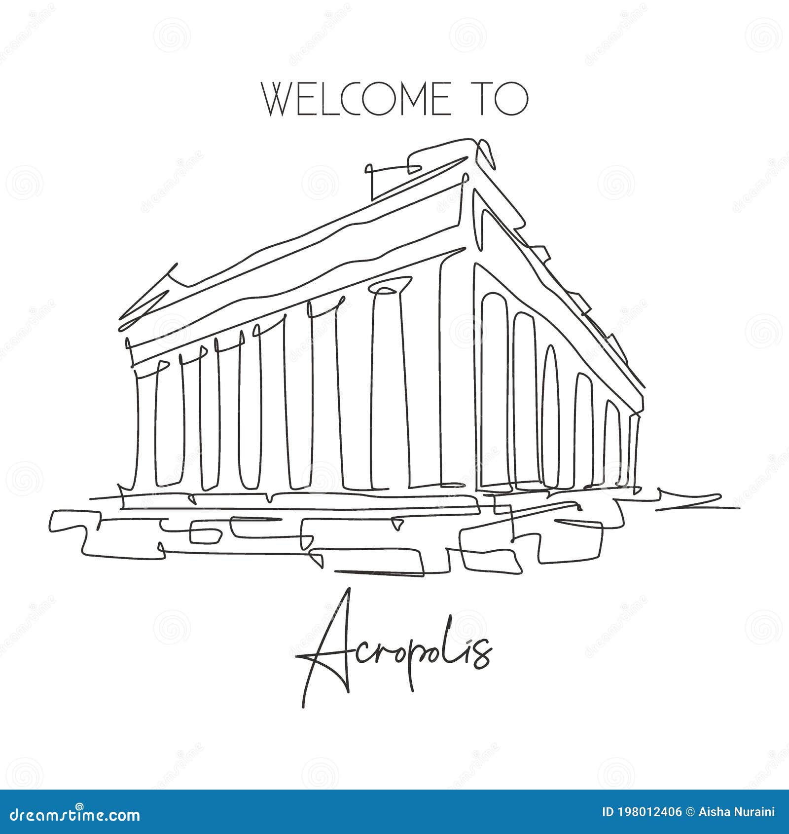 One Single Line Drawing Acropolis Temple Landmark. World Famous Ruin in