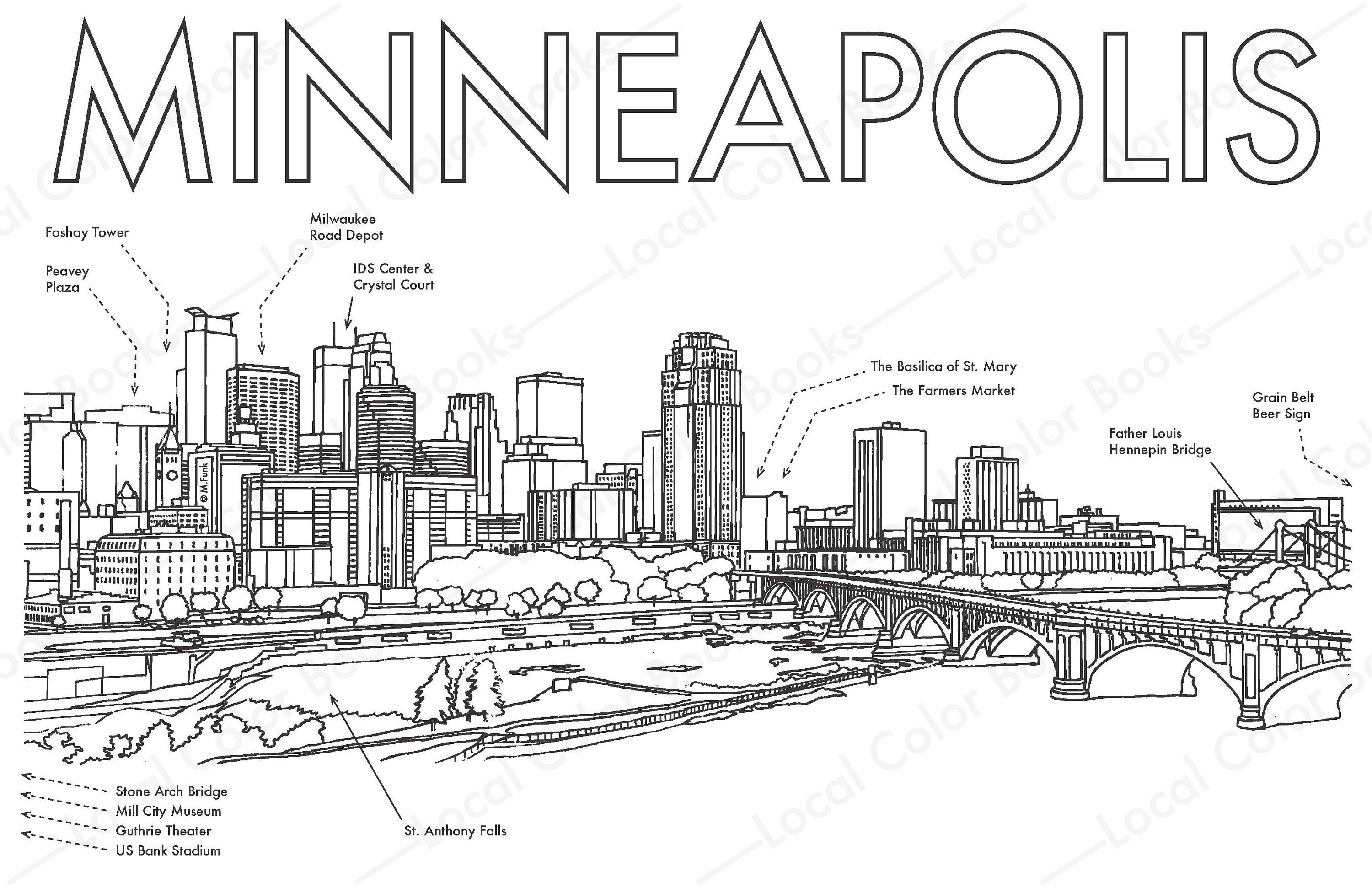 Minneapolis Skyline 1 Page Color Minneapolis Printable Instant Digital