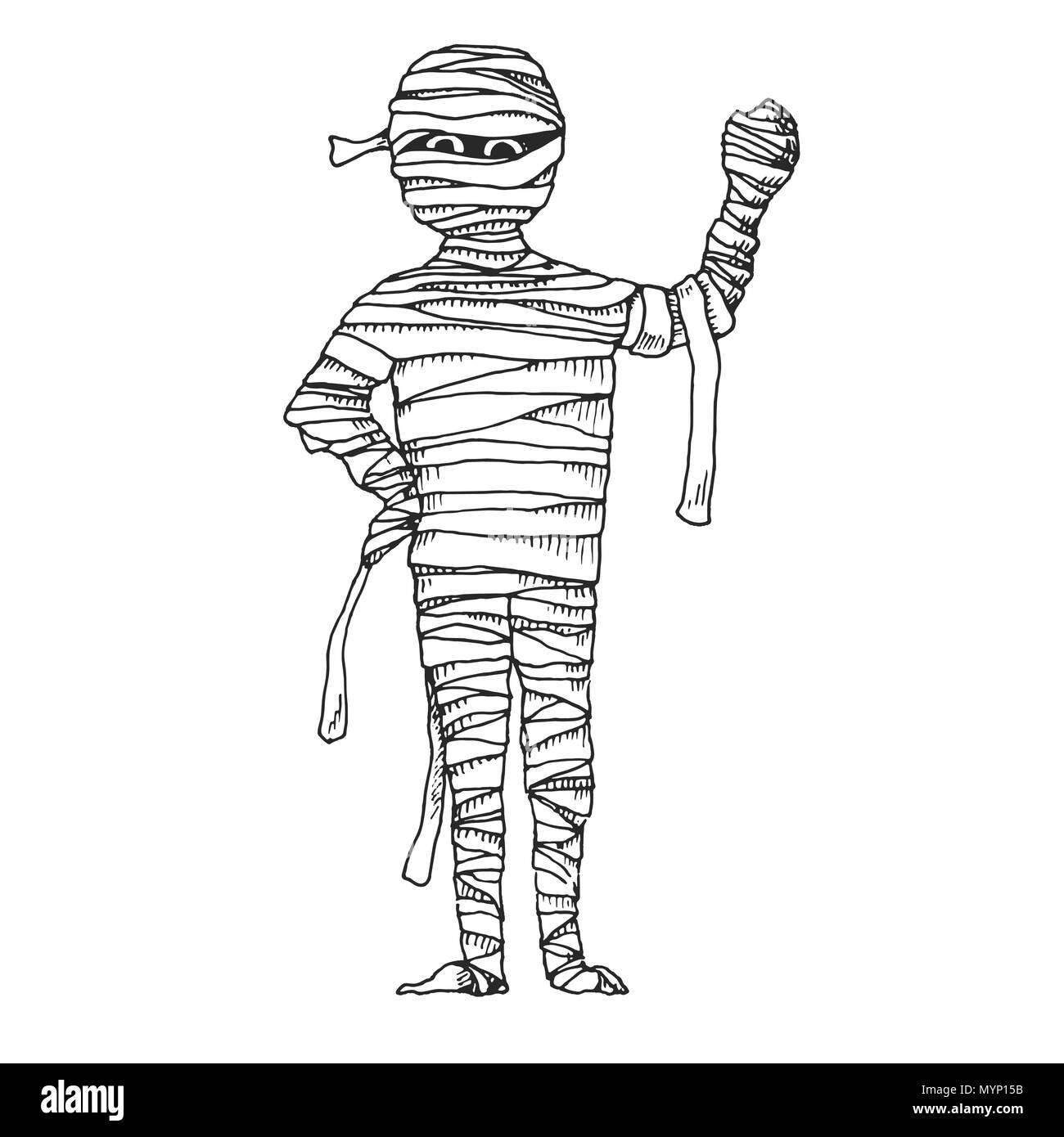 Sketch cartoon mummy. Vector illustration in sketch style Stock Vector
