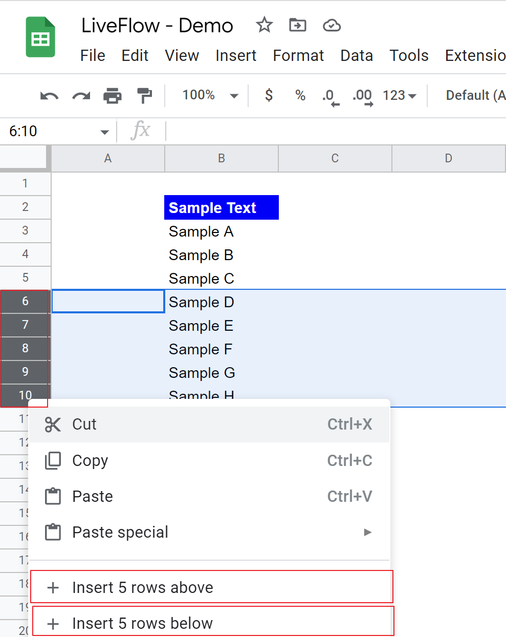 How to Insert Multiple Rows in Google Sheets LiveFlow