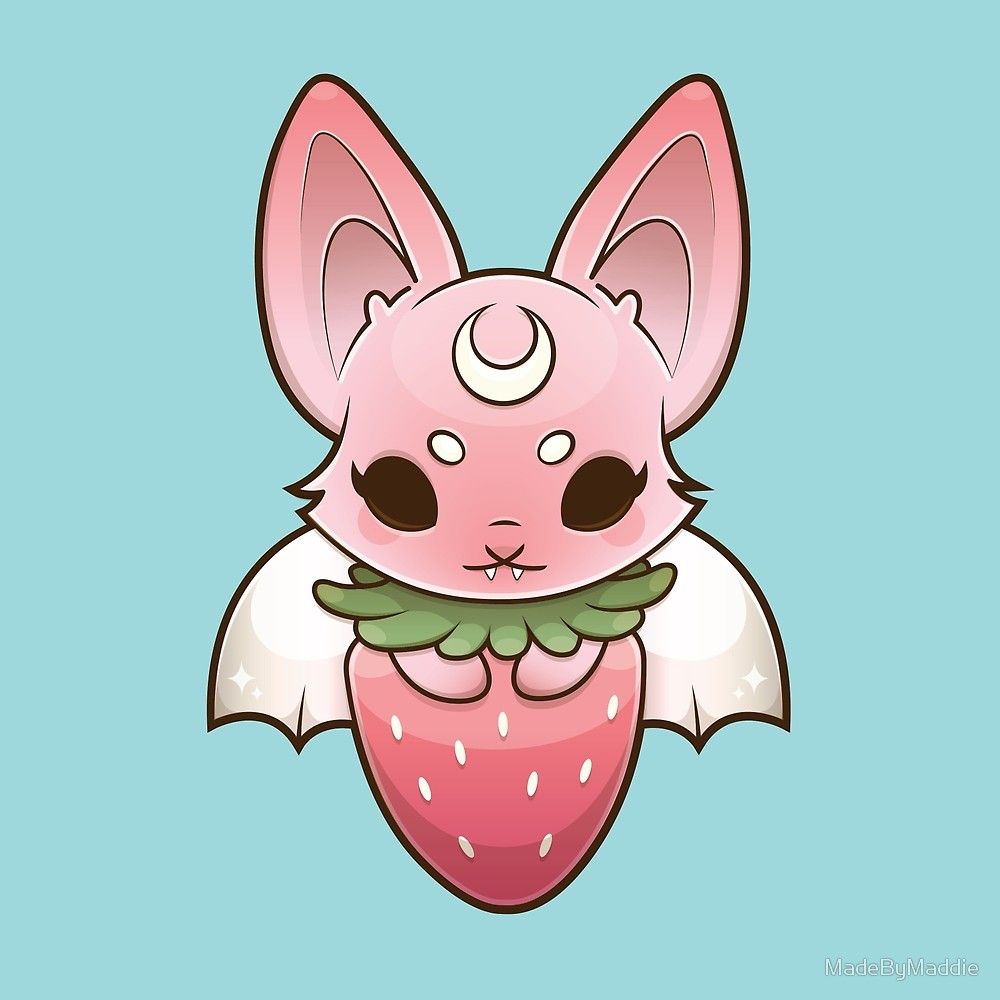 "Fruit Bat PINK♡" by MadeByMaddie Redbubble Cute animal drawings