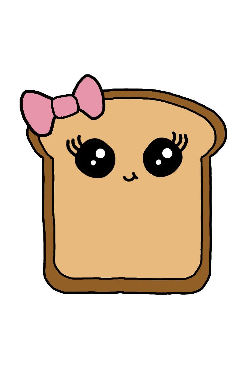 Cute Kawaii Bread Slice (Drawn by me, no template!) Dibujos kawaii